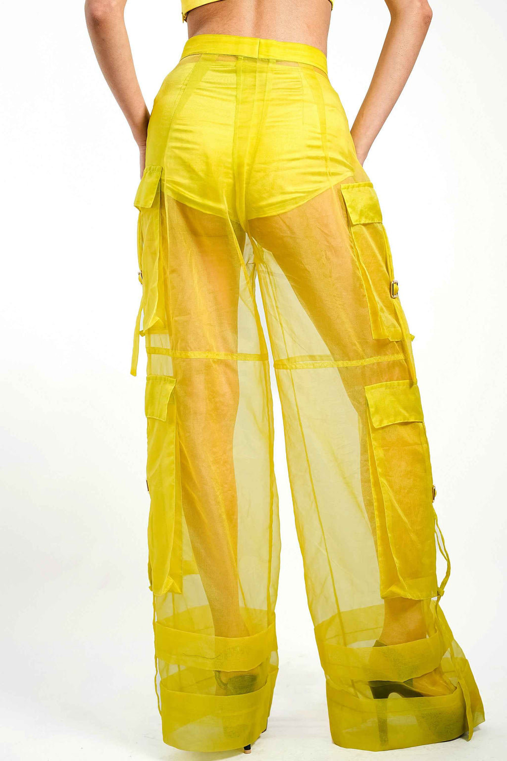 Citron Organza Utility Trousers – Translucent Cargo Edit | VybTheory