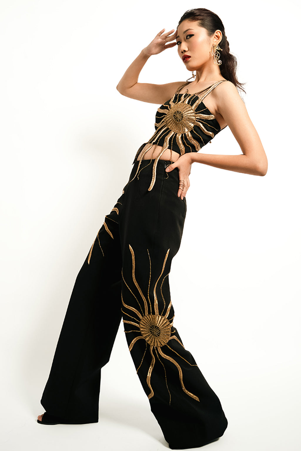 Solar Flare Embroidered Co-Ord Set – Black Gold Eclipse | VYB Theory