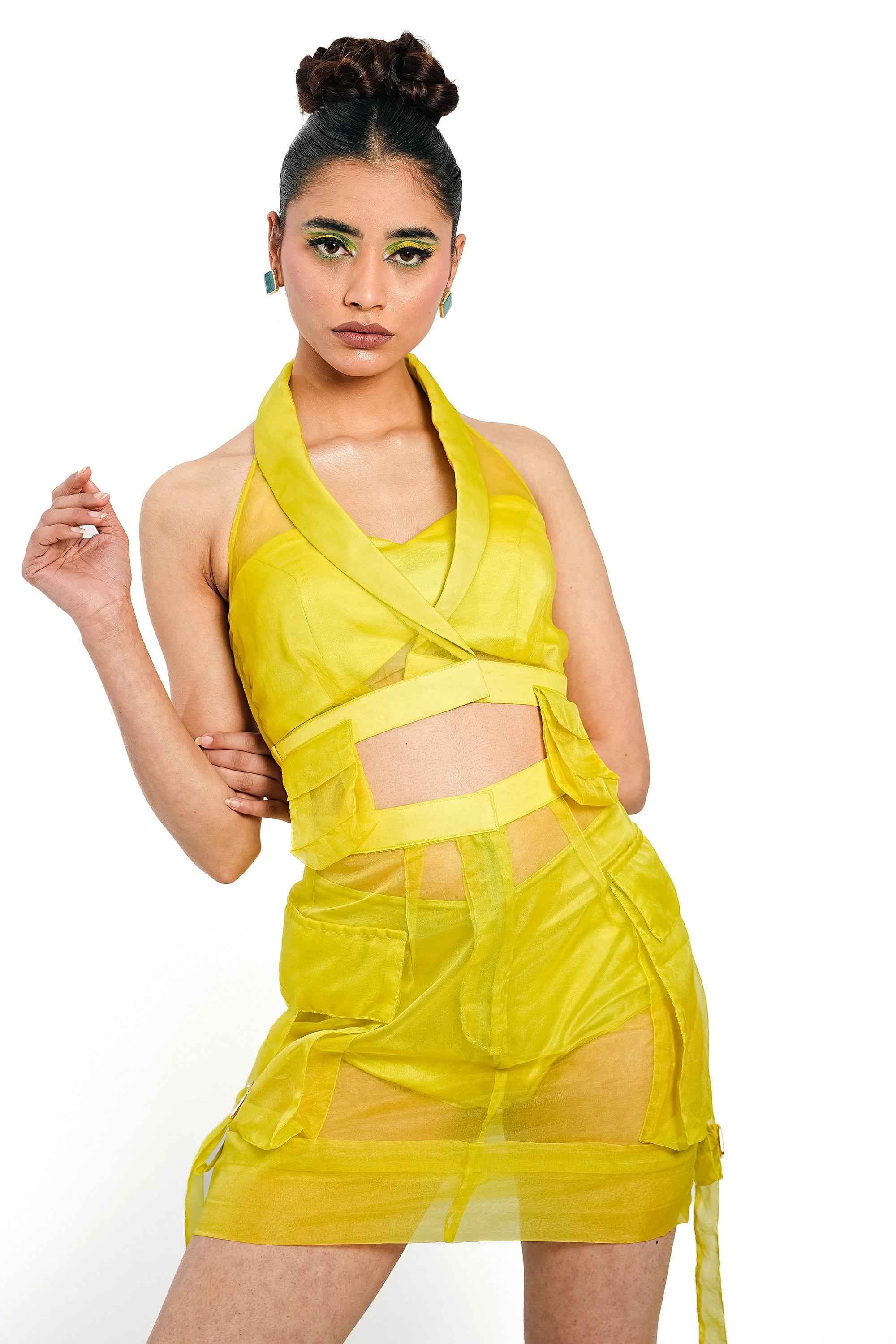 Citron Organza Corset & Utility Skirt Co-Ord Set – Elevation Layer | VybTheory