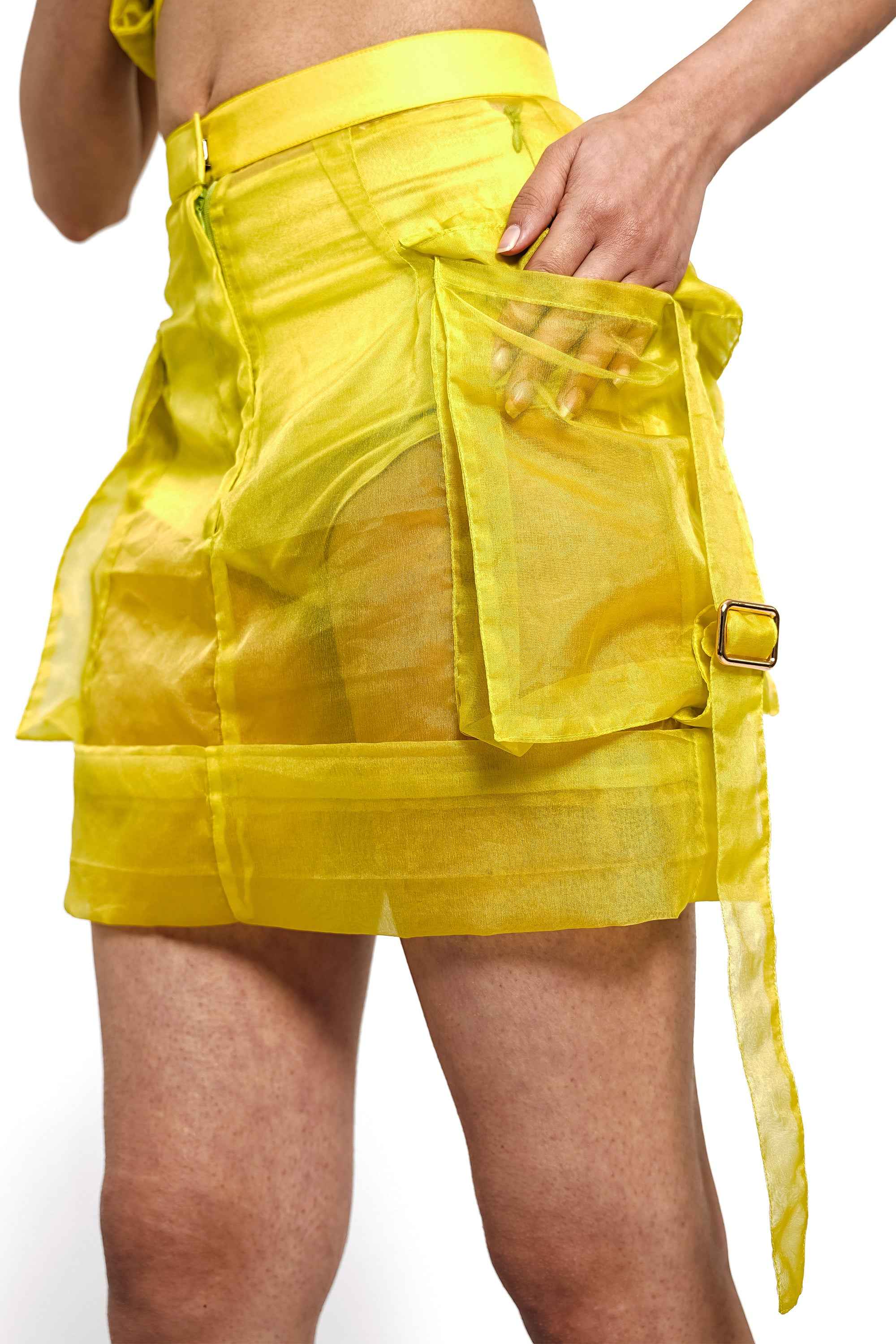 Citron Organza Utility Skirt – Translucent Pocket Edit | VybTheory