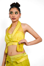 Citron Halo Organza Halter Top – Luminous Veil | VybTheory