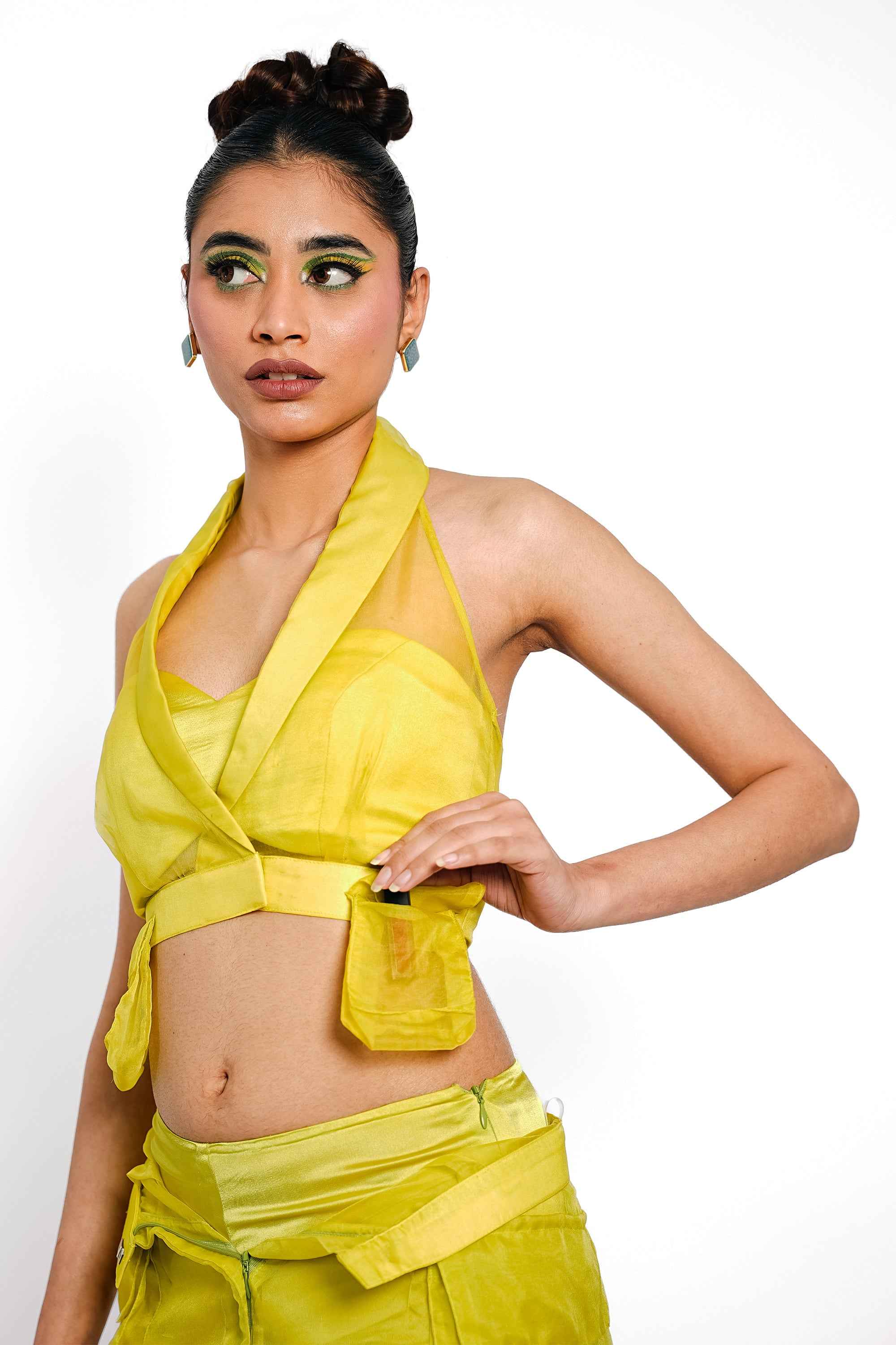 Citron Halo Organza Halter Top – Luminous Veil | VybTheory