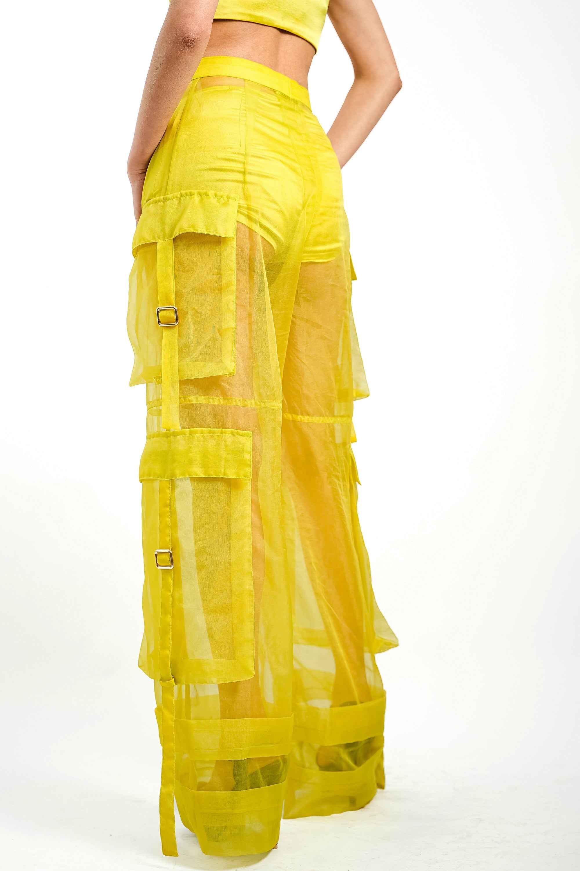 Citron Organza Utility Trousers – Translucent Cargo Edit | VybTheory