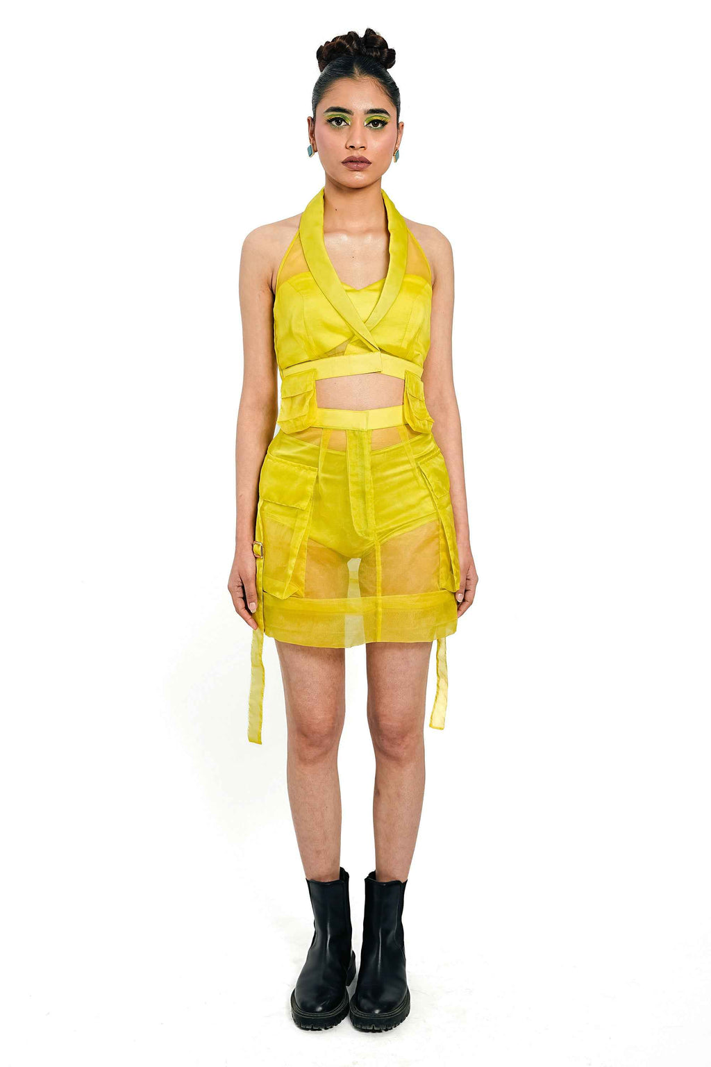 Citron Organza Corset & Utility Skirt Co-Ord Set – Elevation Layer | VybTheory