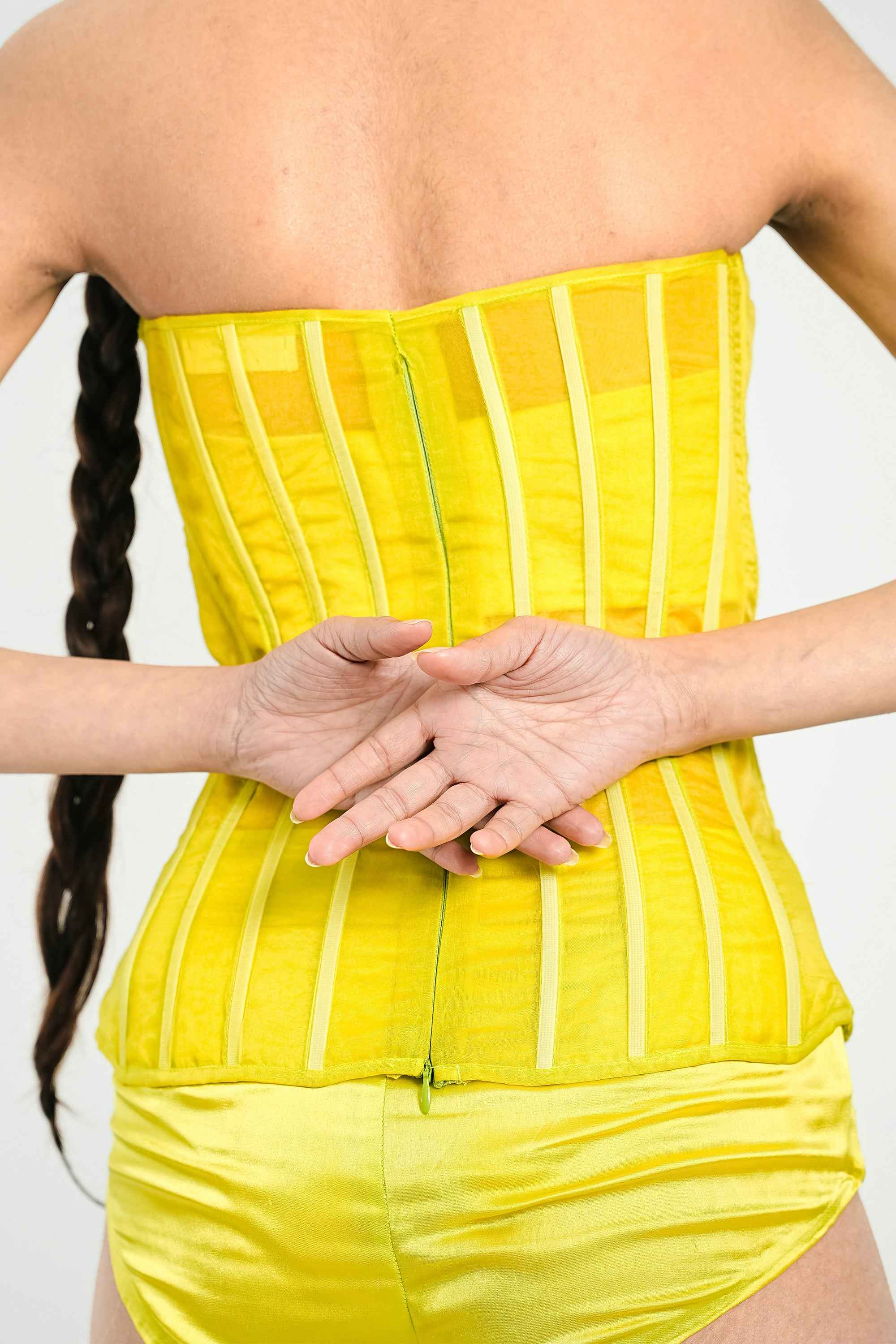 Citron Organza Boned Bustier – Striated Lumière | VybTheory