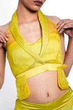 Citron Halo Organza Halter Top – Luminous Veil | VybTheory