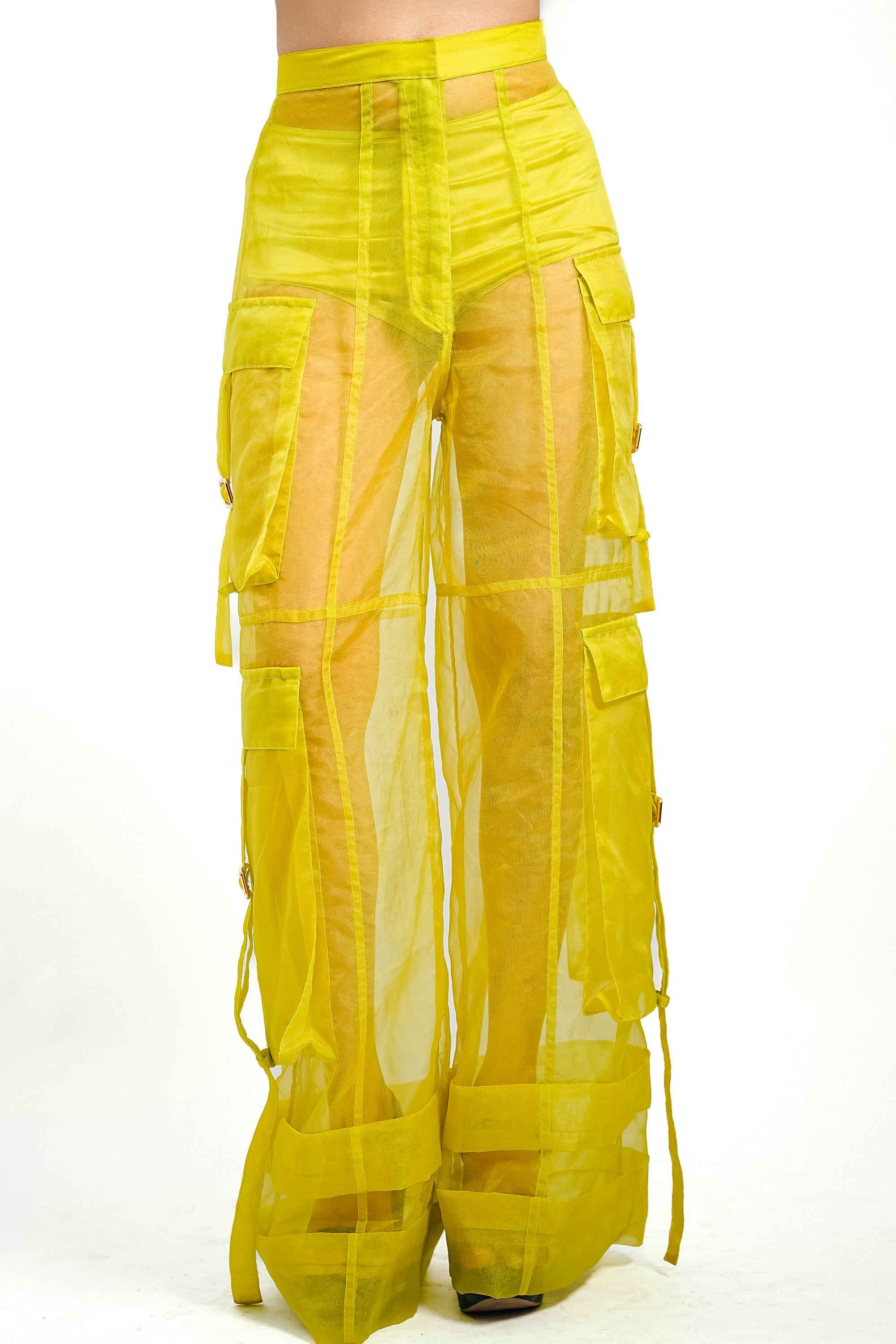 Citron Organza Utility Trousers – Translucent Cargo Edit | VybTheory
