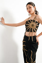 Solar Flare Embroidered Co-Ord Set – Black Gold Eclipse | VYB Theory