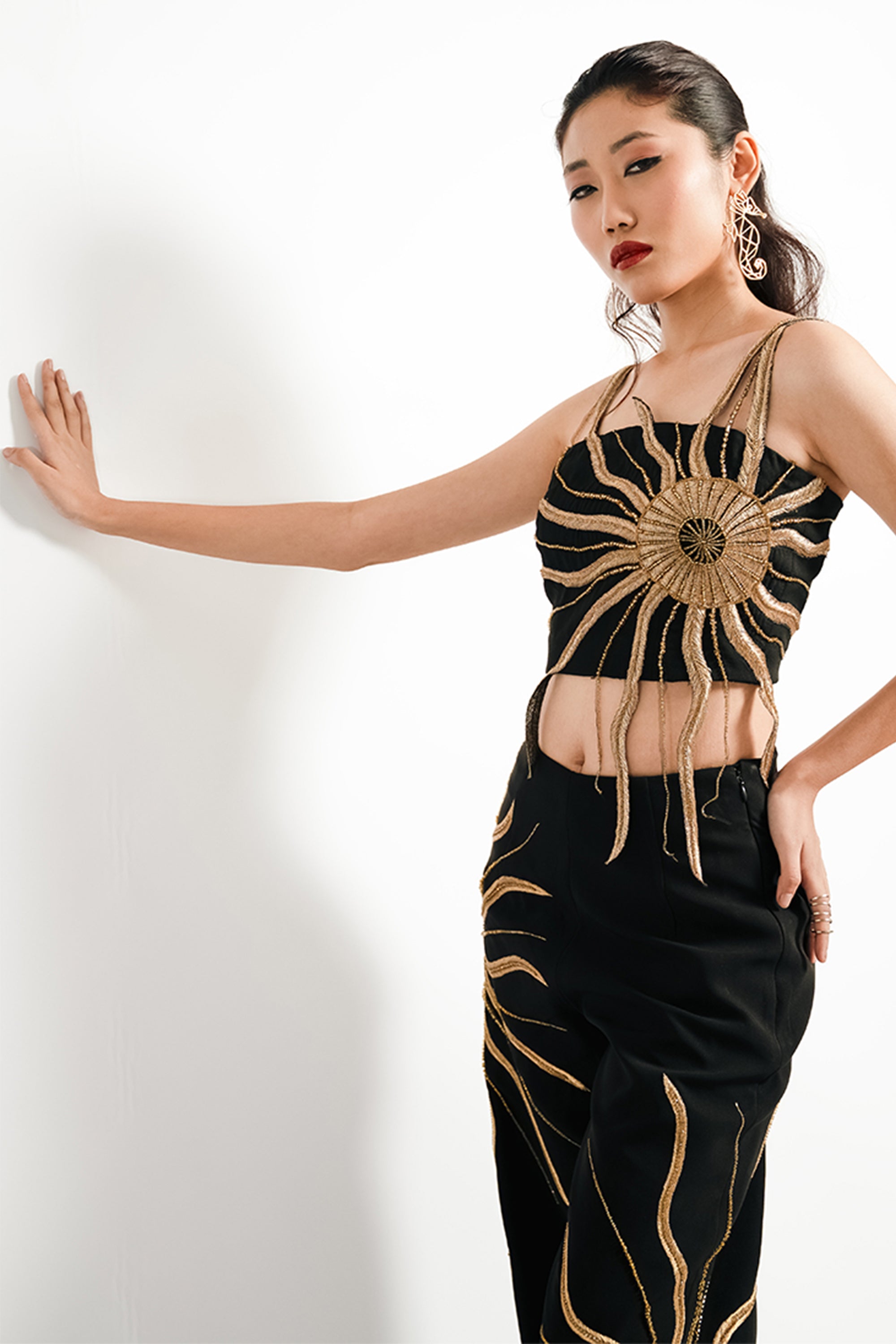 Solar Flare Embroidered Co-Ord Set – Black Gold Eclipse | VYB Theory
