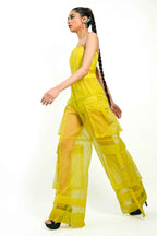 Citron Organza Corset & Utility Trousers Co-Ord Set – Translucent Dual Edit | VybTheory