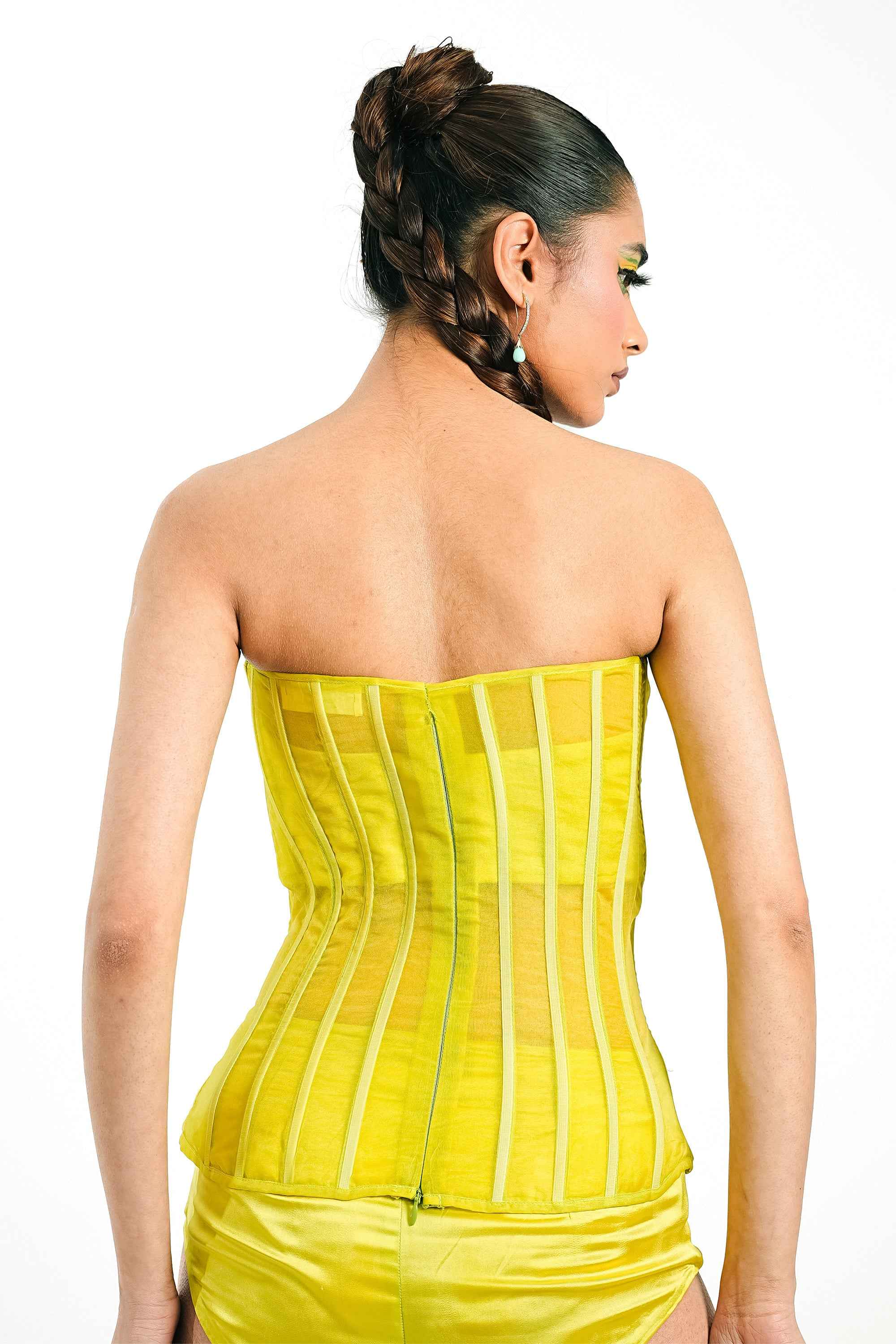 Citron Organza Boned Bustier – Striated Lumière | VybTheory