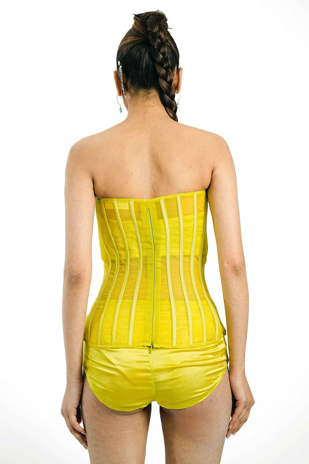 Citron Organza Boned Bustier – Striated Lumière | VybTheory