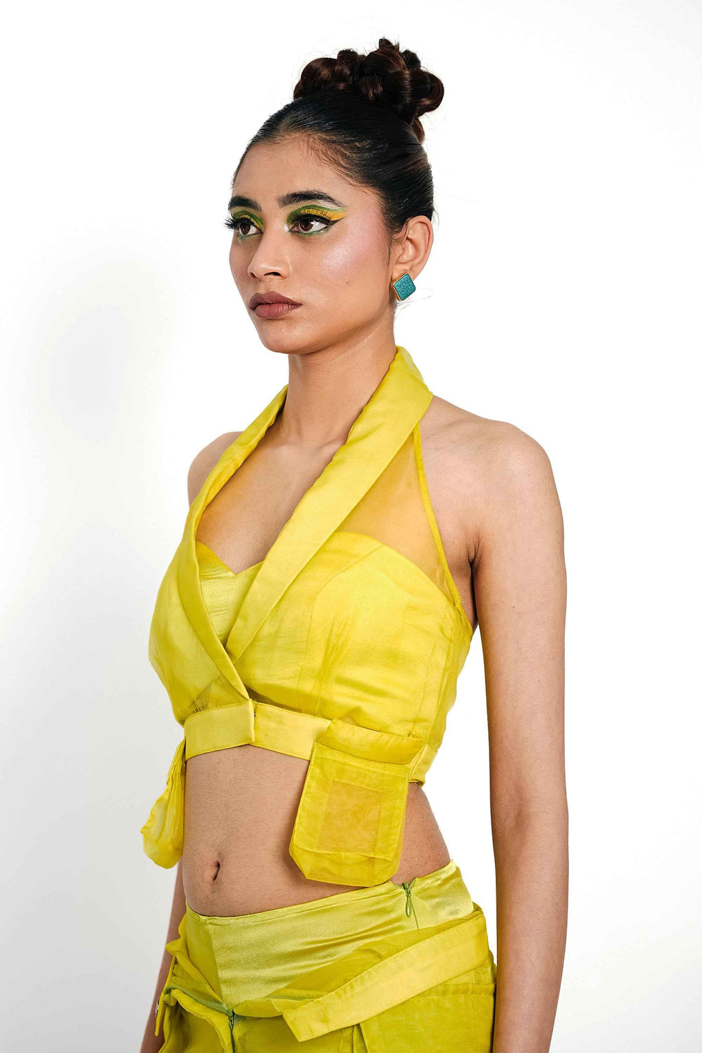 Citron Halo Organza Halter Top – Luminous Veil | VybTheory