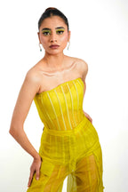 Citron Organza Corset & Utility Trousers Co-Ord Set – Translucent Dual Edit | VybTheory
