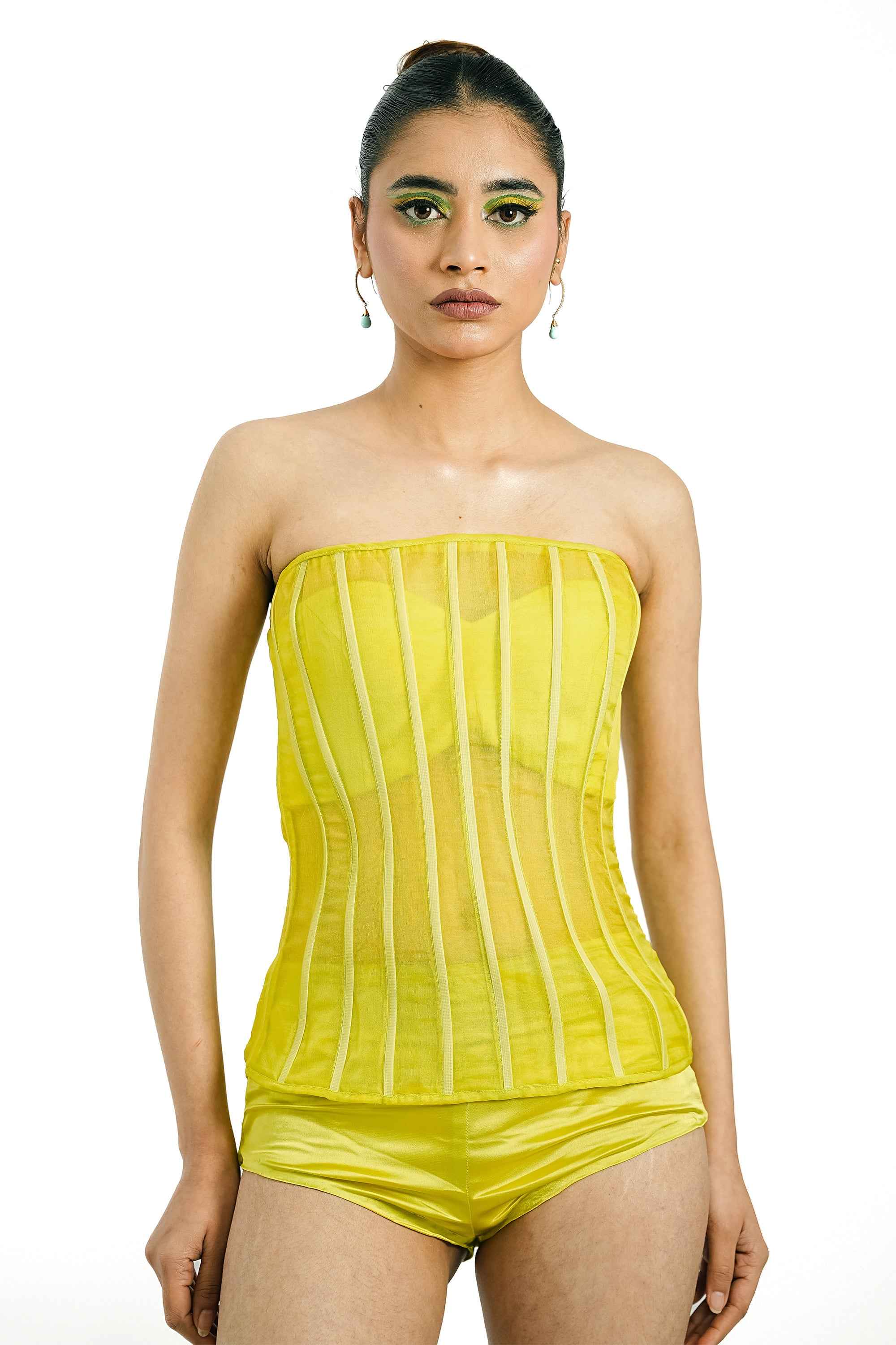 Citron Organza Boned Bustier – Striated Lumière | VybTheory