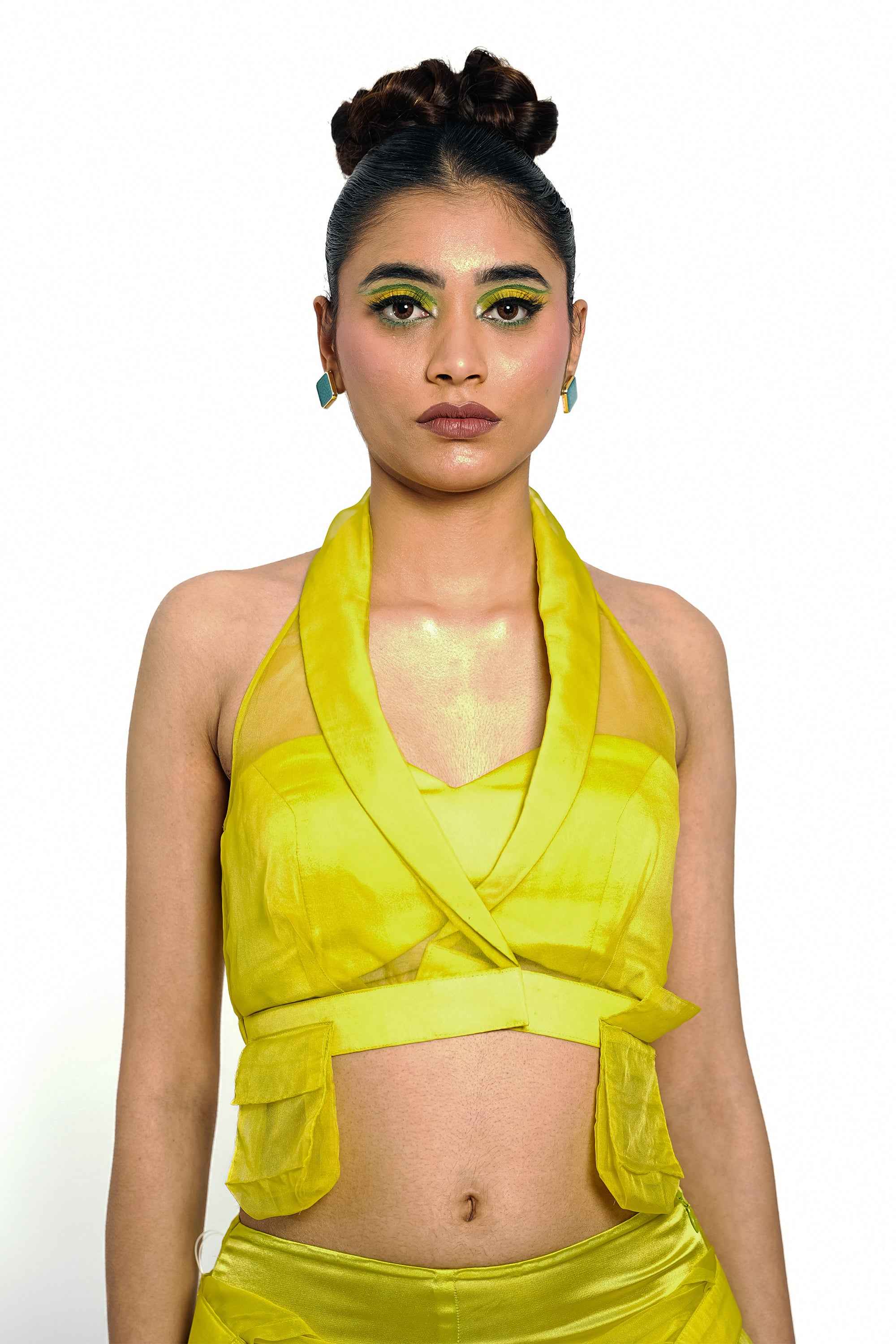 Citron Halo Organza Halter Top – Luminous Veil | VybTheory
