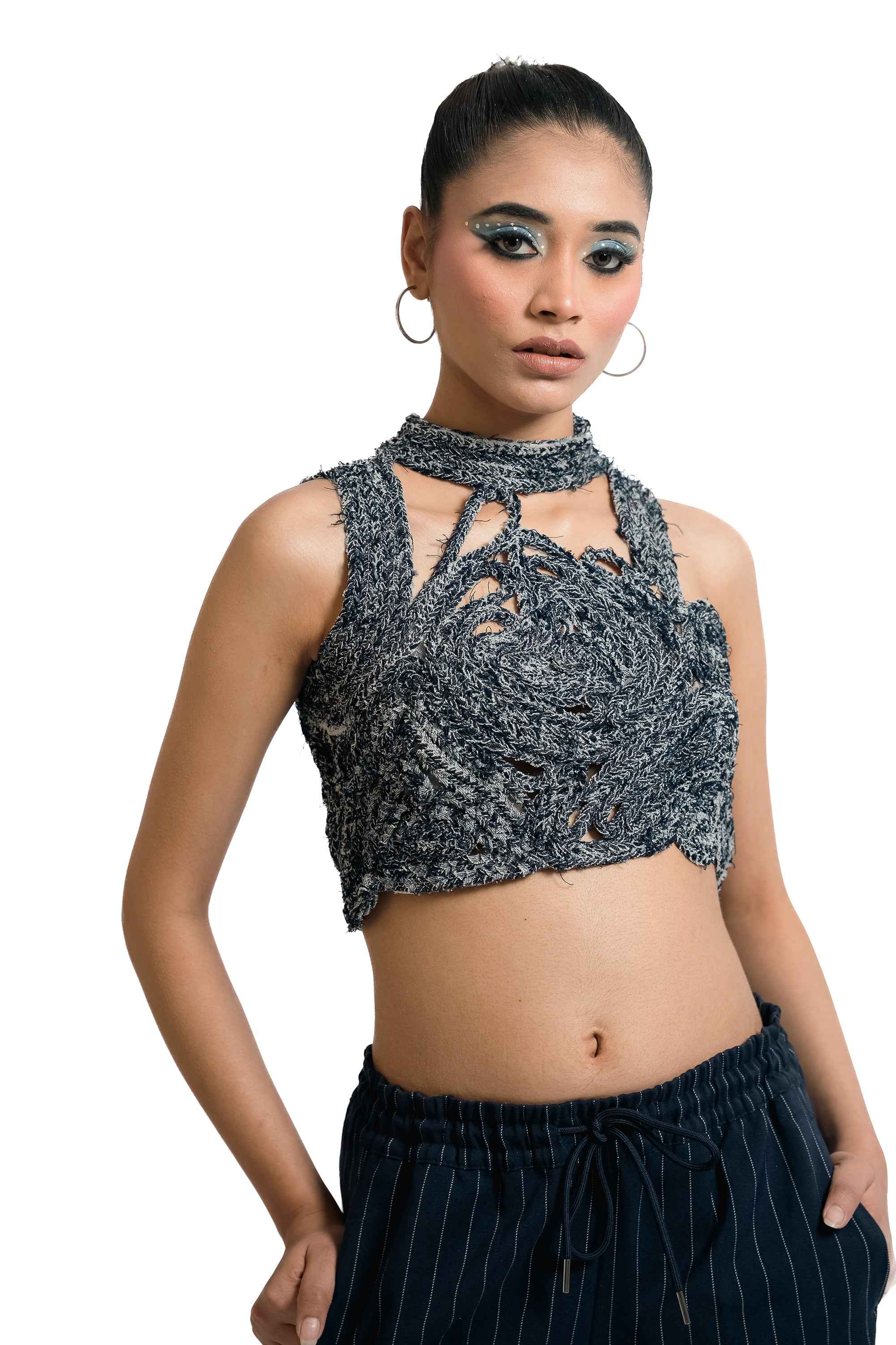 Braided Denim Sculptural Crop Top – Deconstructed Statement | VybTheory