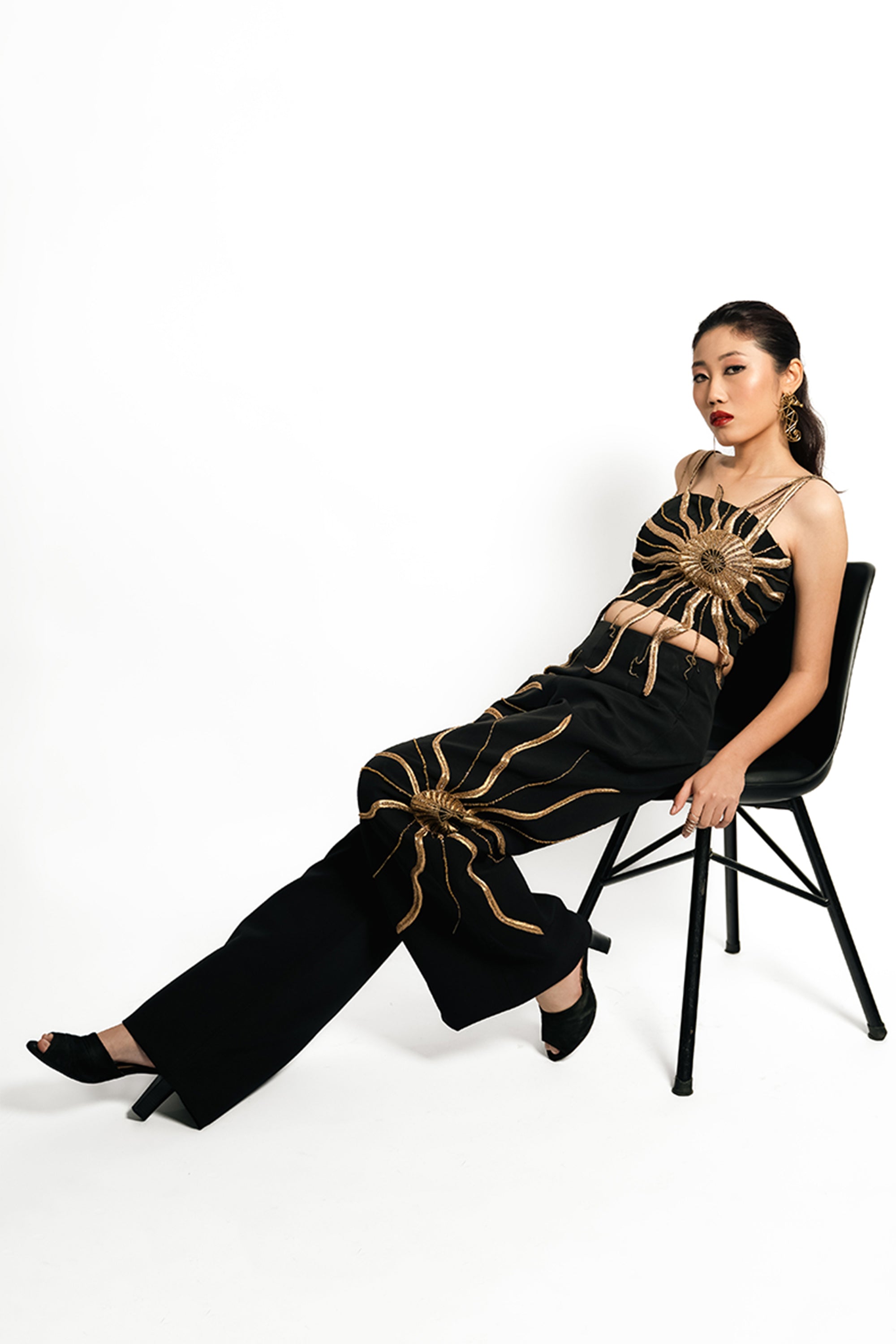 Solar Flare Embroidered Co-Ord Set – Black Gold Eclipse | VYB Theory