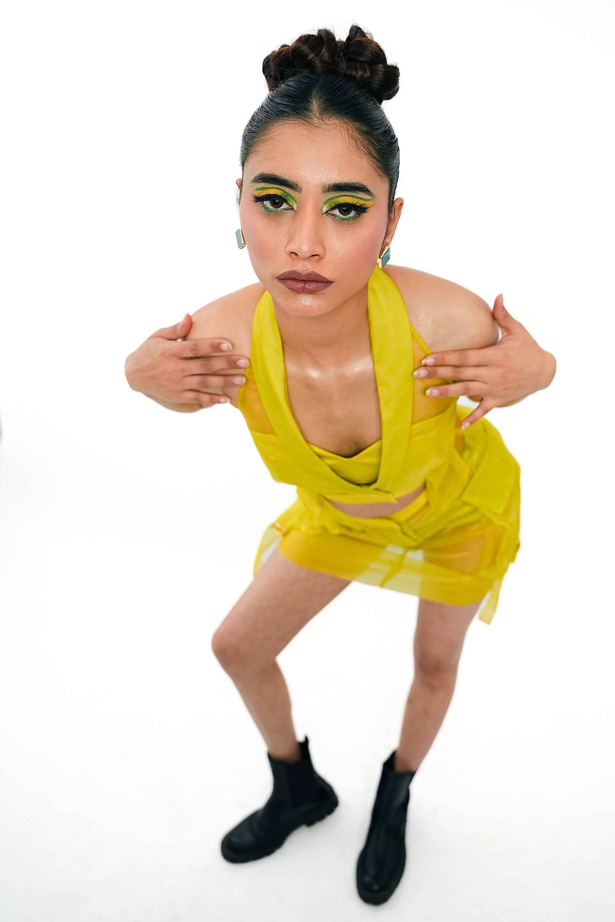 Citron Halo Organza Halter Top – Luminous Veil | VybTheory