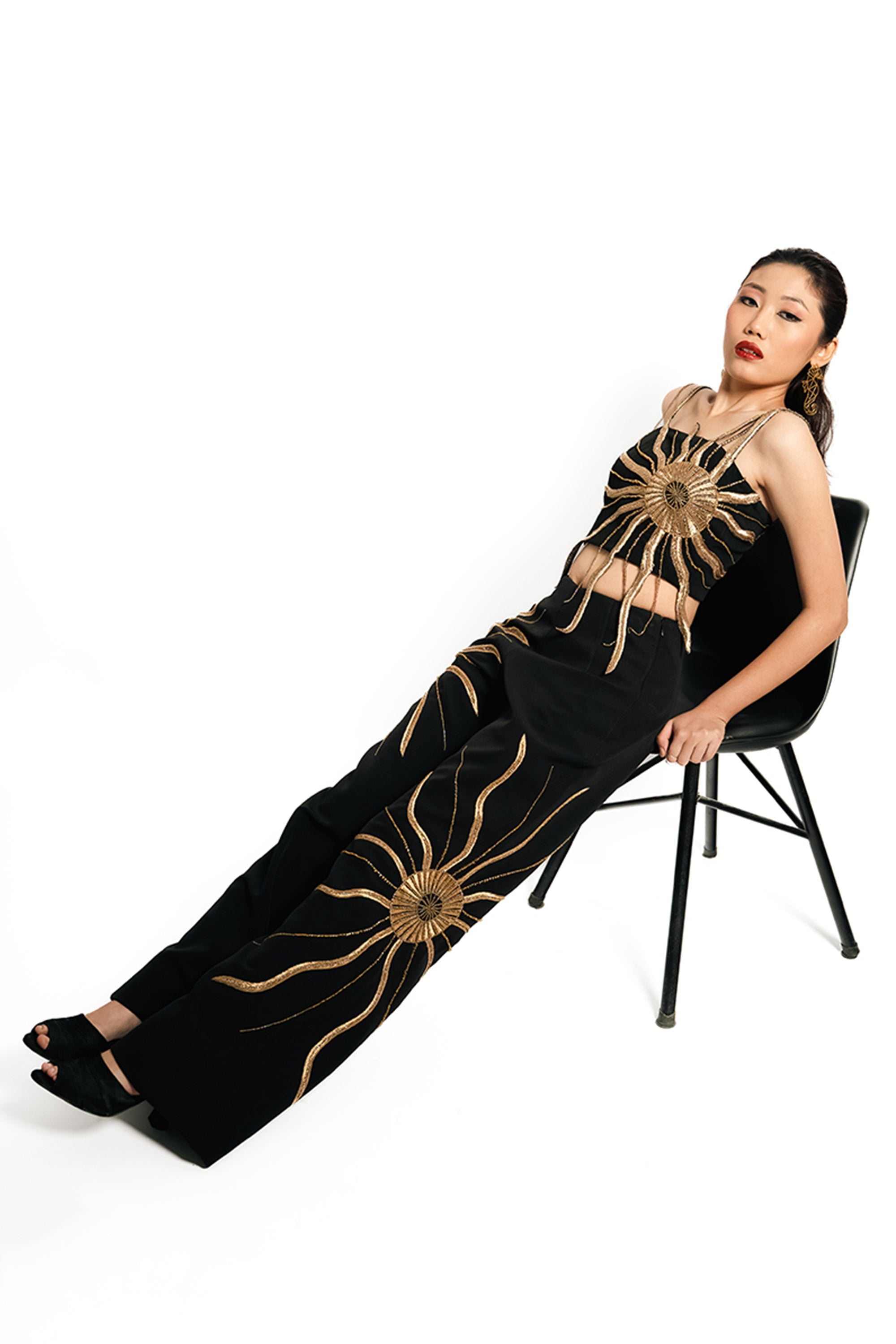 Solar Flare Embroidered Co-Ord Set – Black Gold Eclipse | VYB Theory