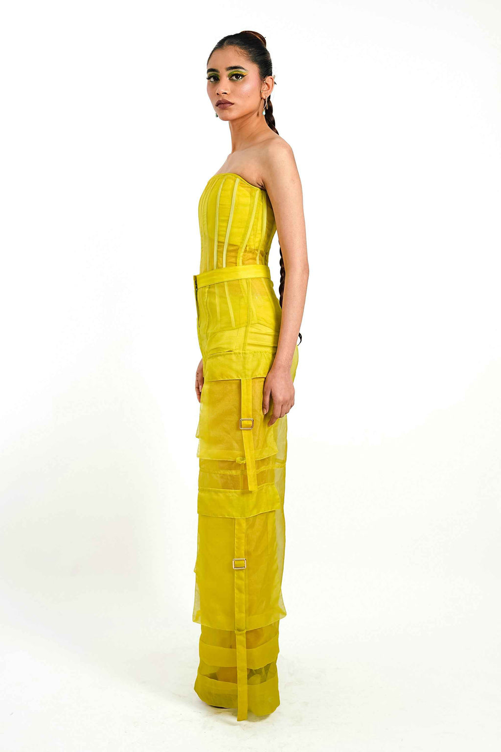 Citron Organza Corset & Utility Trousers Co-Ord Set – Translucent Dual Edit | VybTheory