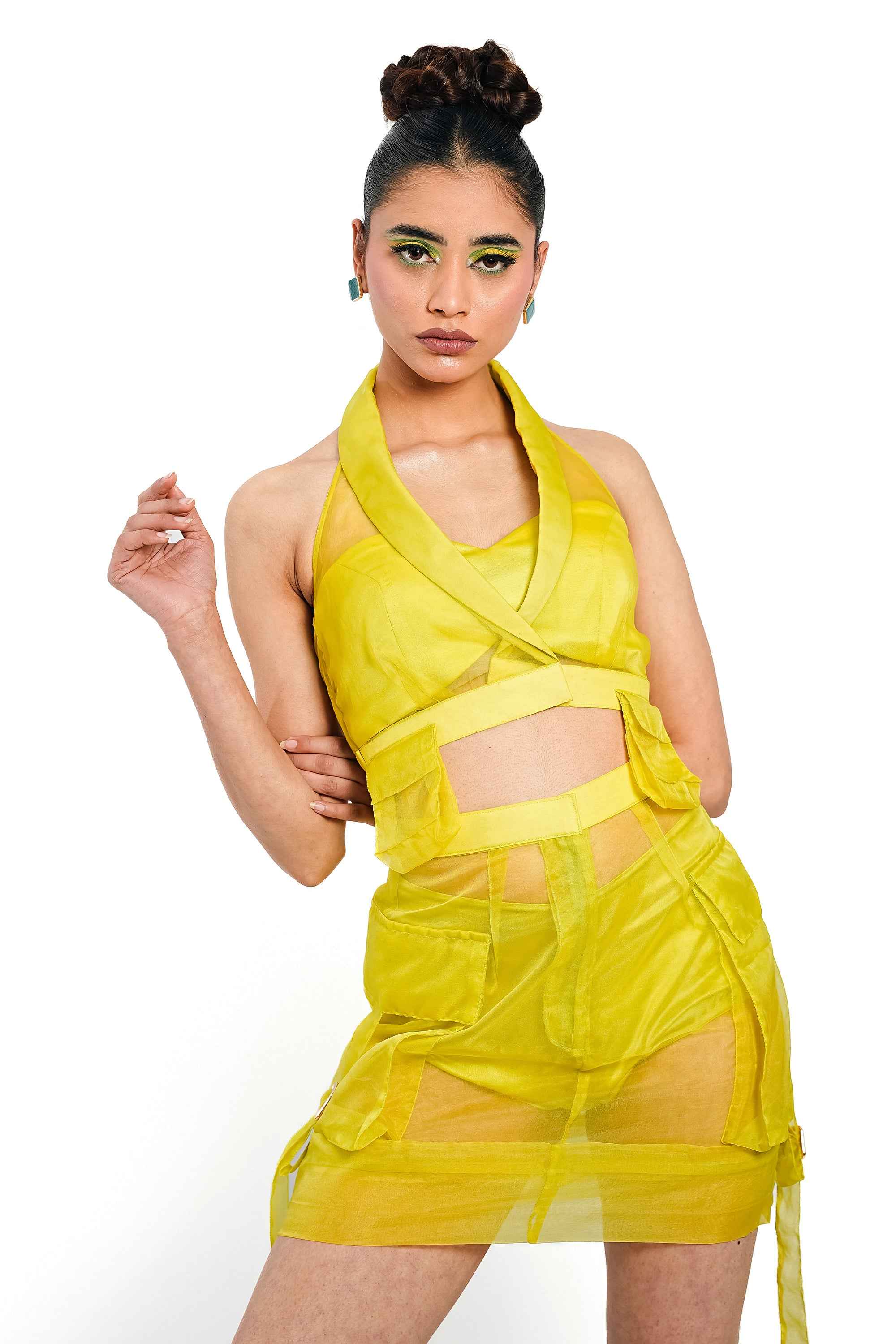 Citron Halo Organza Halter Top – Luminous Veil | VybTheory