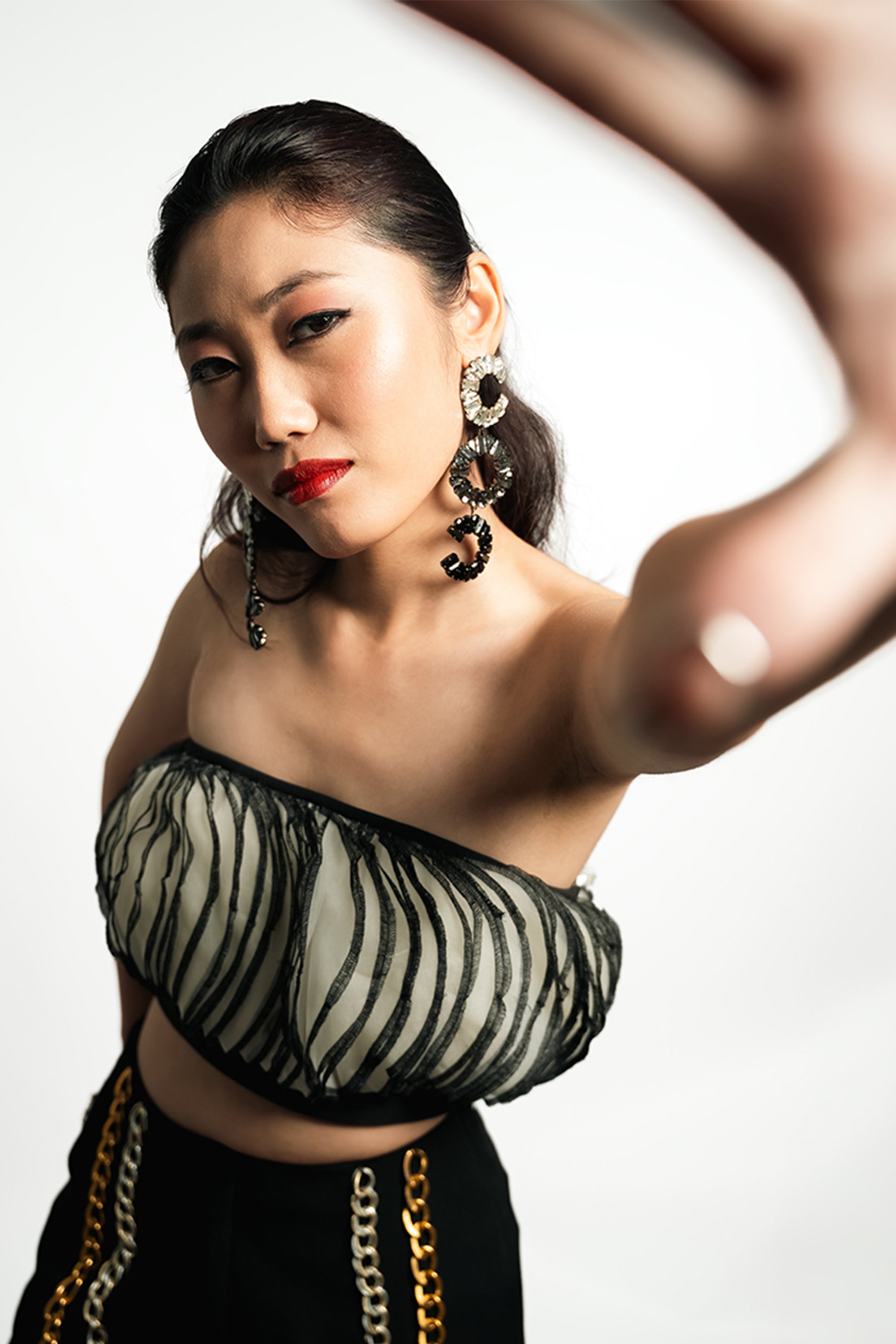 Eclipse Ruffle Bandeau Top – Ivory & Noir Contrast | VybTheory