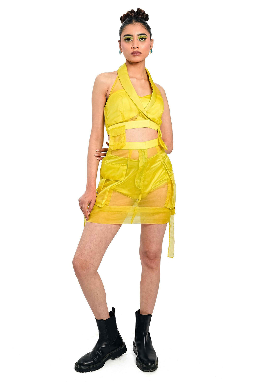 Citron Organza Corset & Utility Skirt Co-Ord Set – Elevation Layer | VybTheory