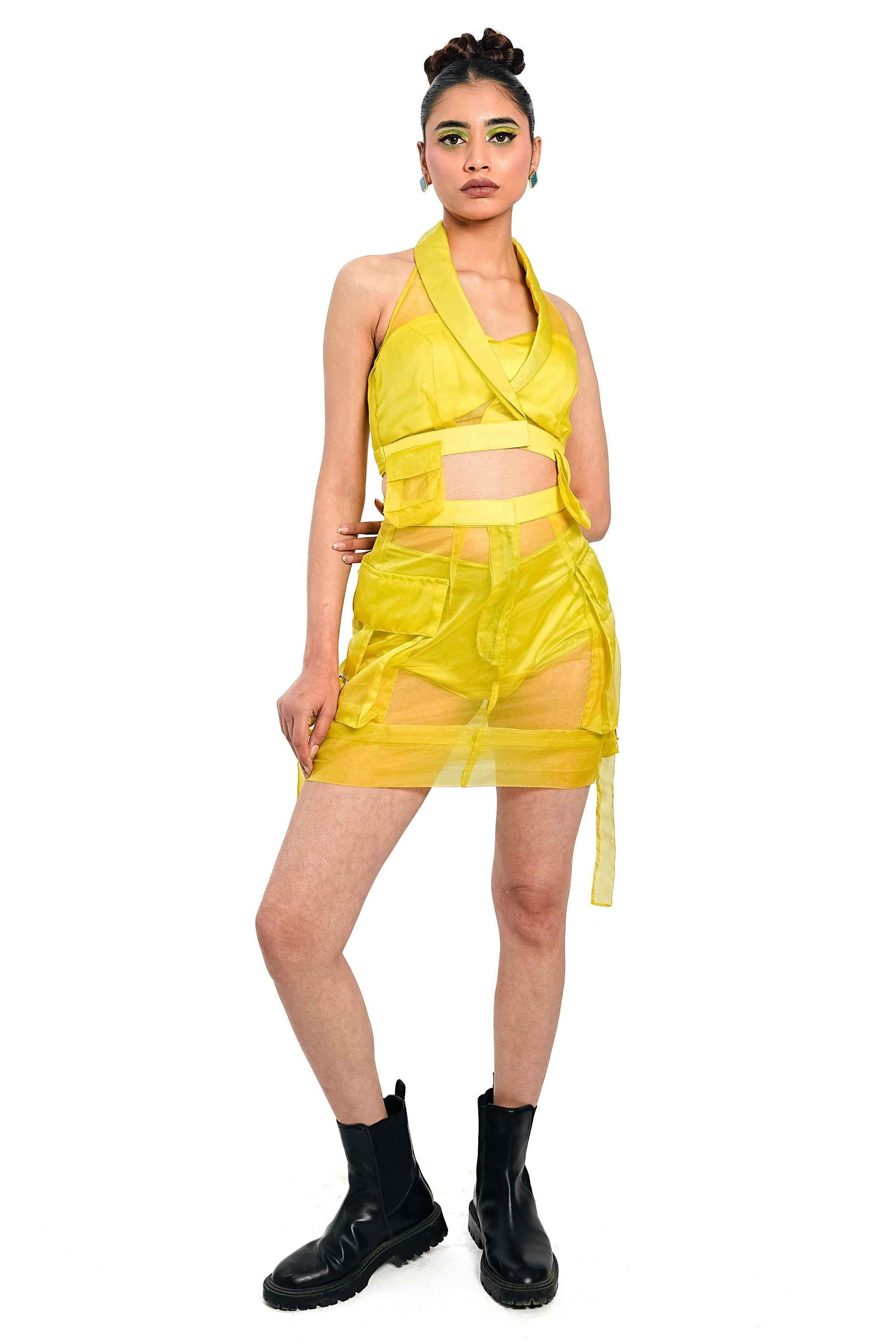 Citron Organza Corset & Utility Skirt Co-Ord Set – Elevation Layer | VybTheory