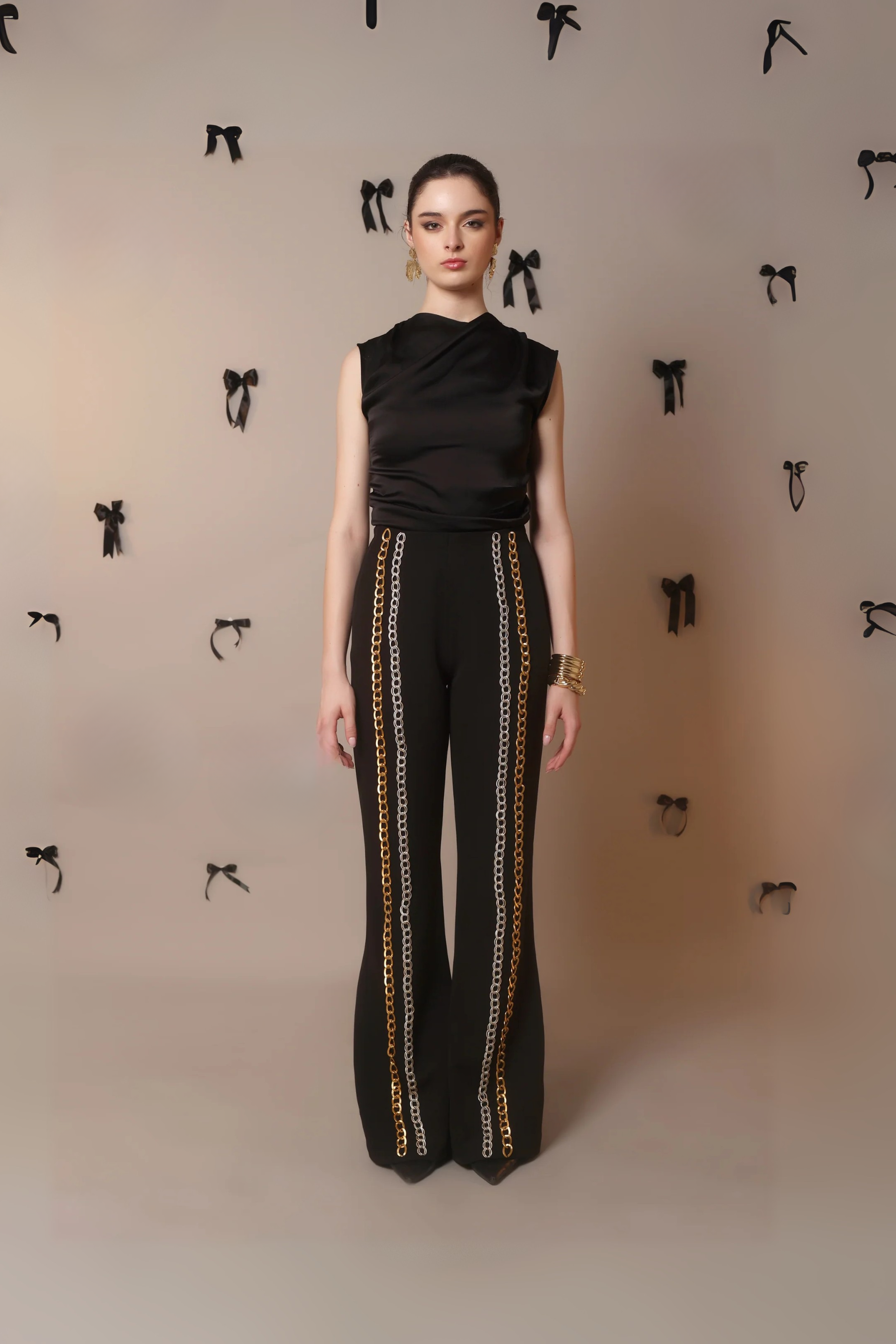Chain Reaction Flared Trousers – Dual Metal Detail