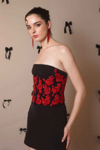 Scarlet Bloom Corset Belt – Embroidered Floral Waist Cincher - Vybtheory