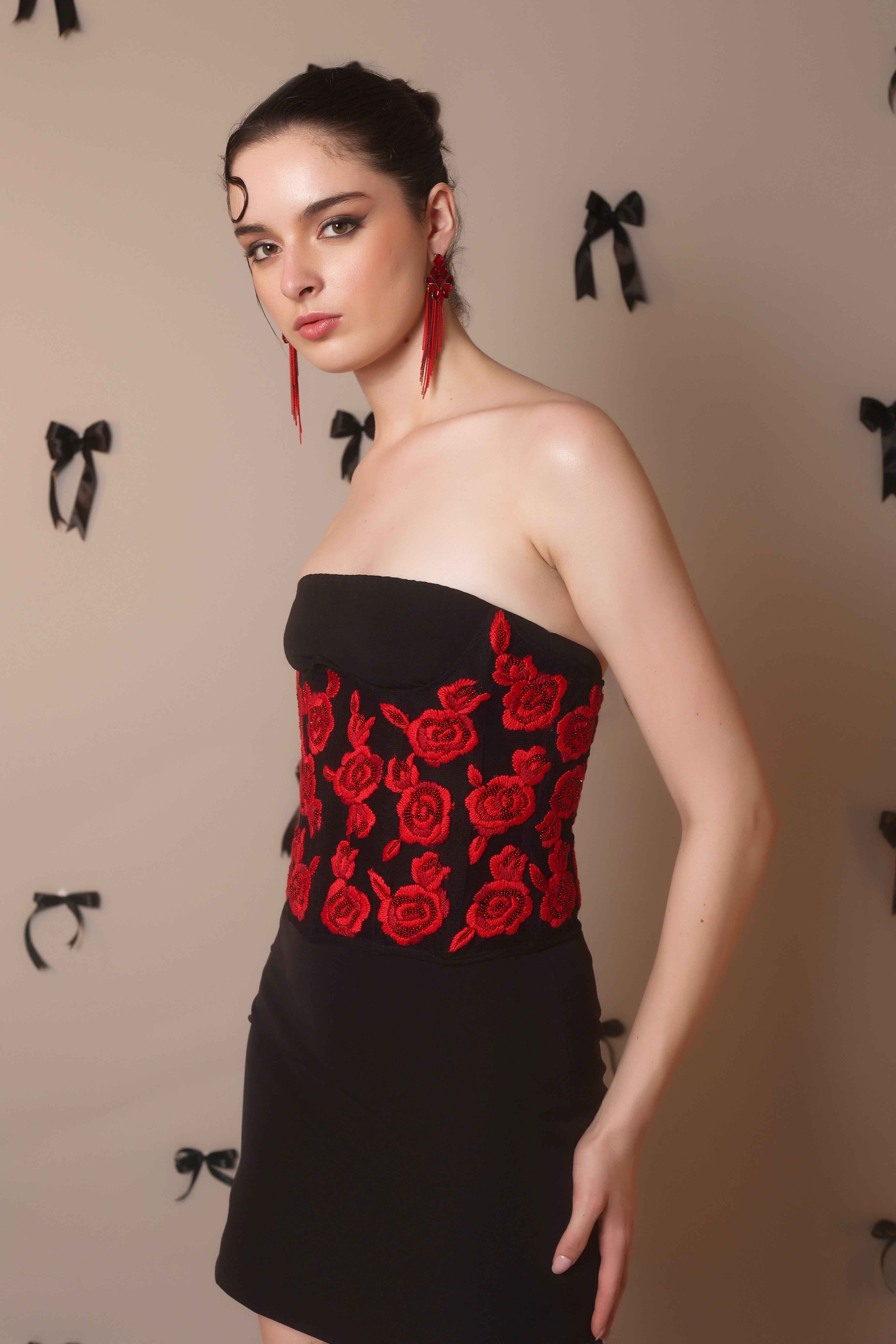 Scarlet Bloom Corset Belt – Embroidered Floral Waist Cincher - Vybtheory