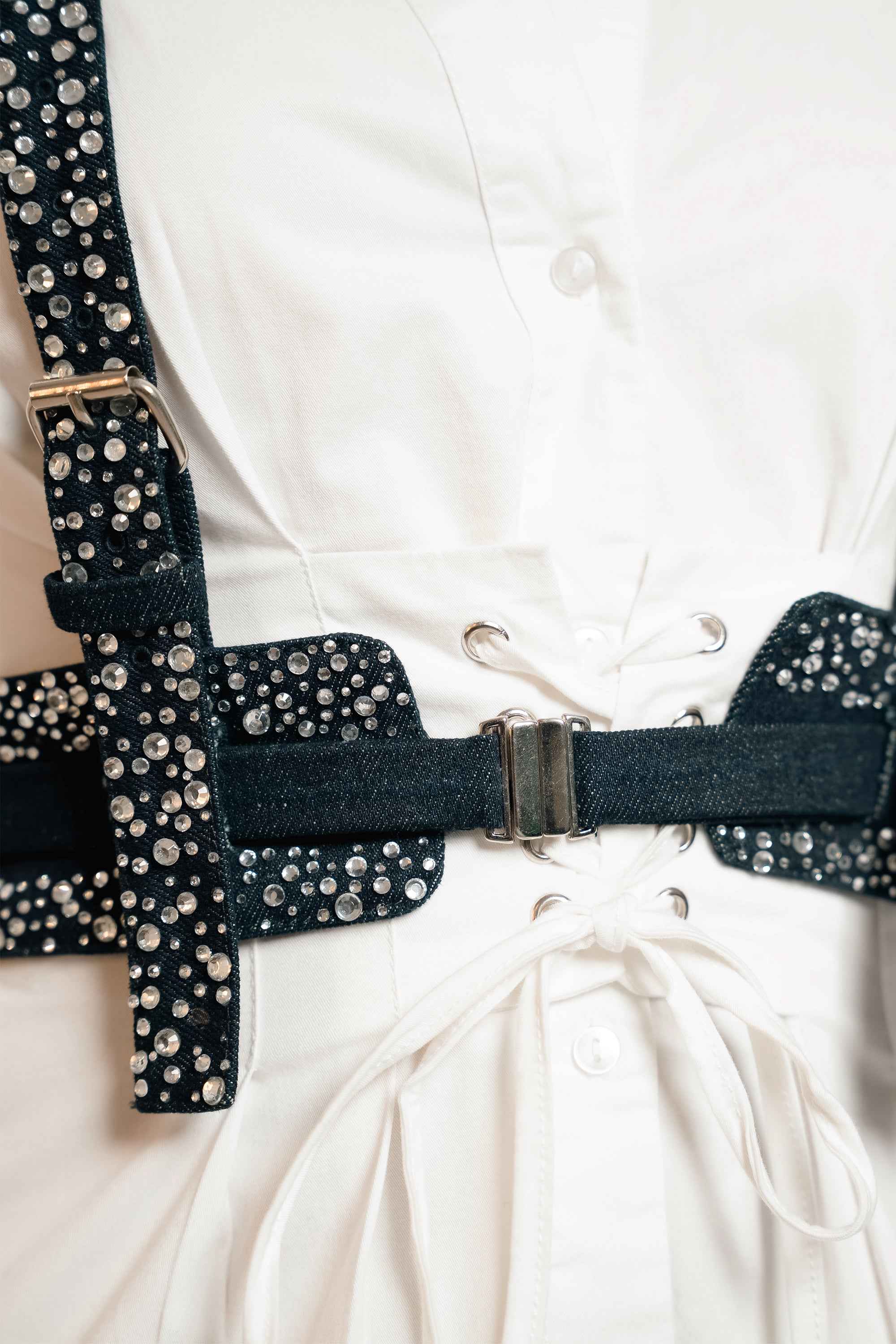 Crystal Studded Denim Harness Belt – Statement Layer | VybTheory