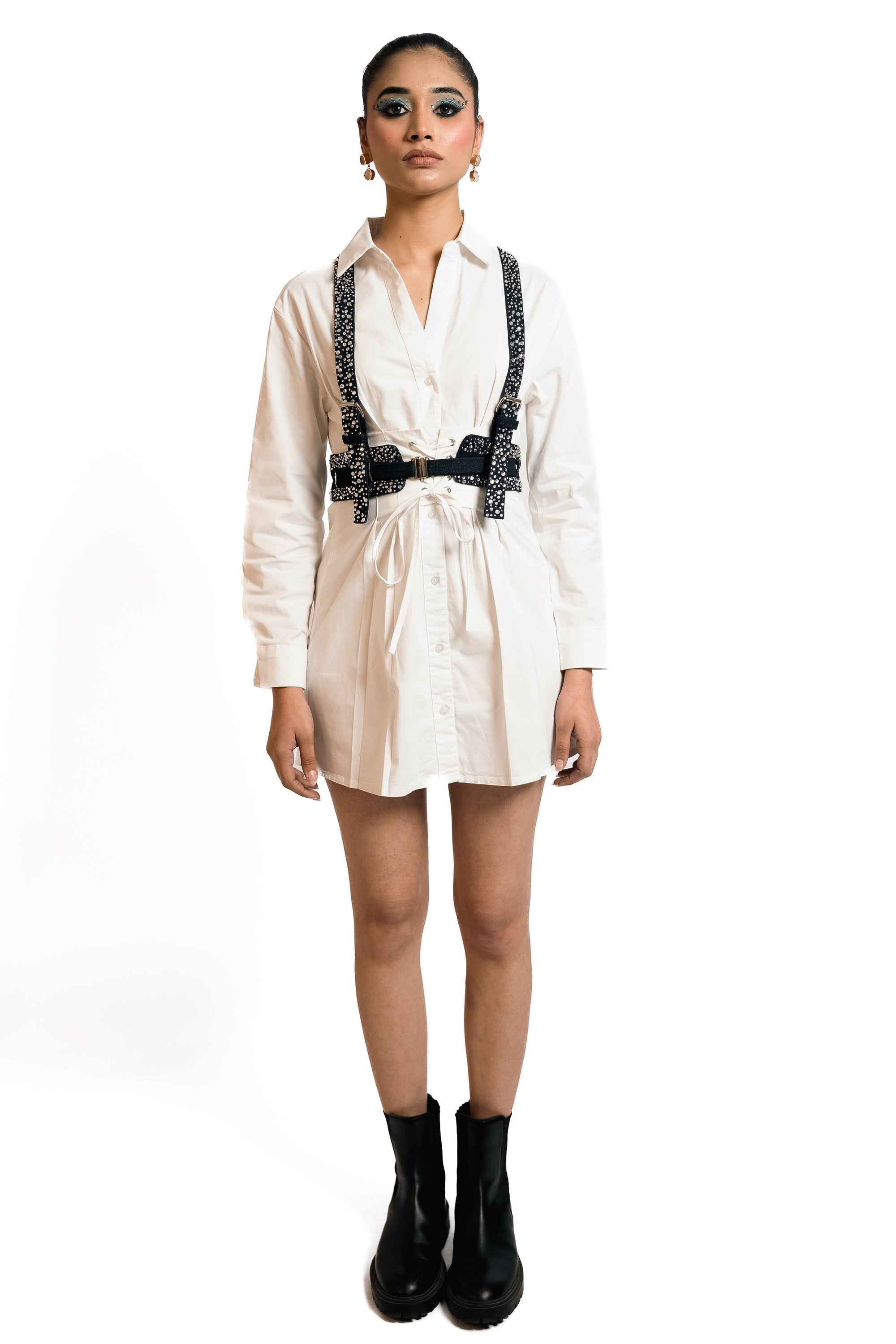 Crystal Studded Denim Harness Belt – Statement Layer | VybTheory