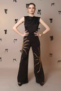 Solar Flare Embroidered Trousers – Black Gold Radiance - Vybtheory
