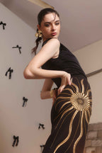 Solar Flare Embroidered Trousers – Black Gold Radiance - Vybtheory
