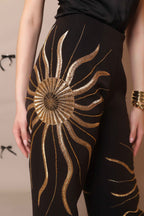 Solar Flare Embroidered Trousers – Black Gold Radiance - Vybtheory