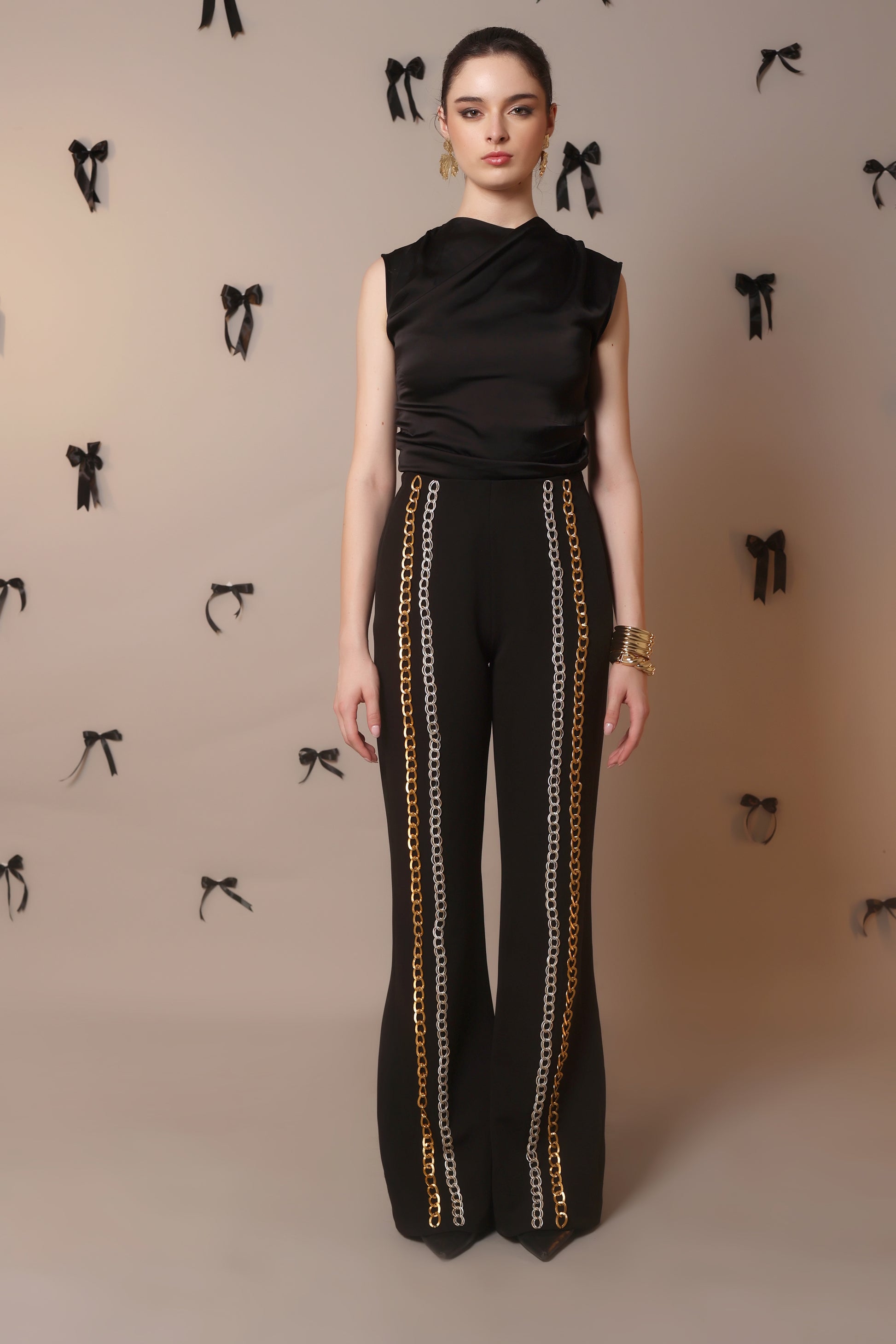 Chain Reaction Flared Trousers – Dual Metal Detail