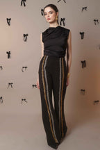 Chain Reaction Flared Trousers – Dual Metal Detail - Vybtheory