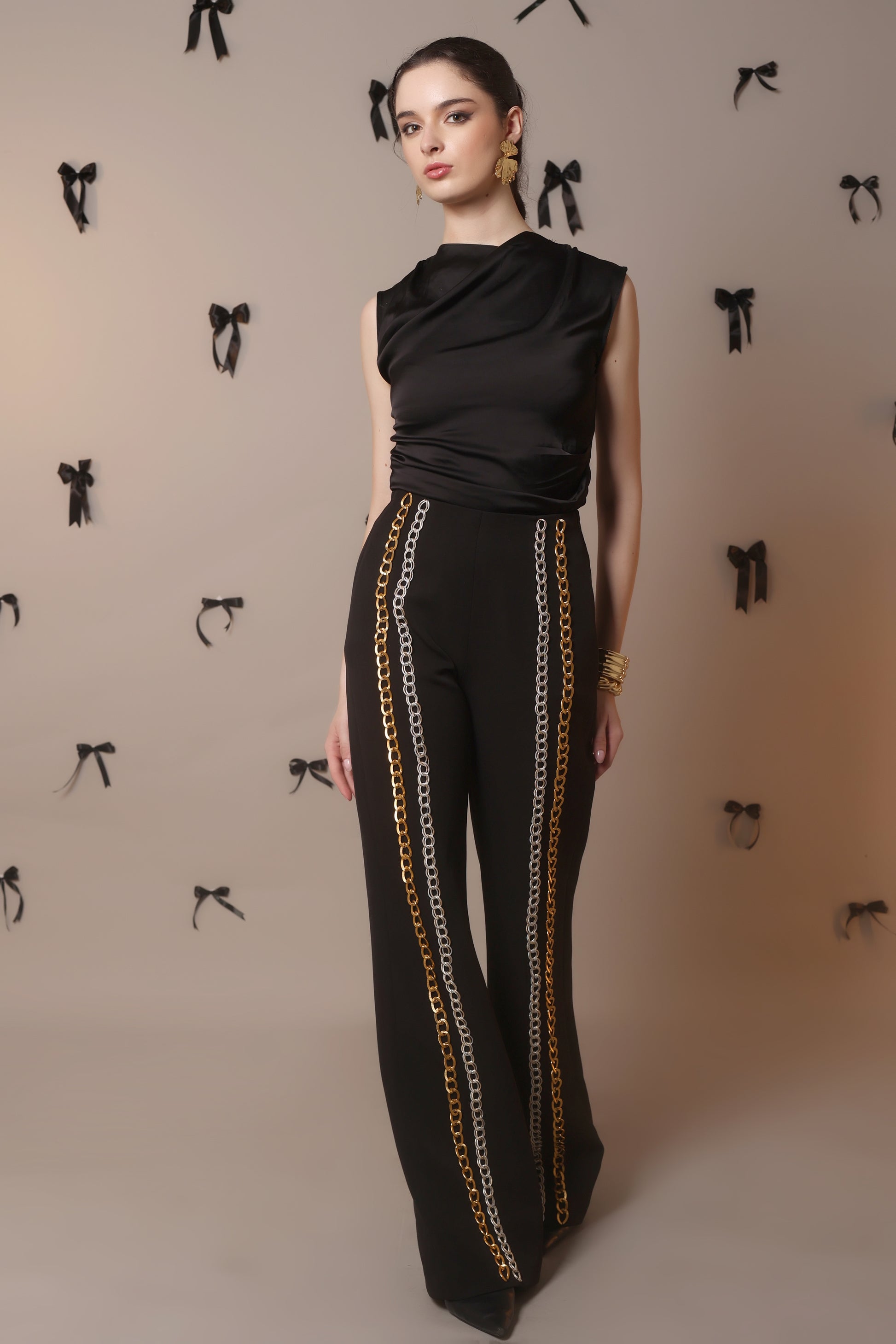 Chain Reaction Flared Trousers – Dual Metal Detail