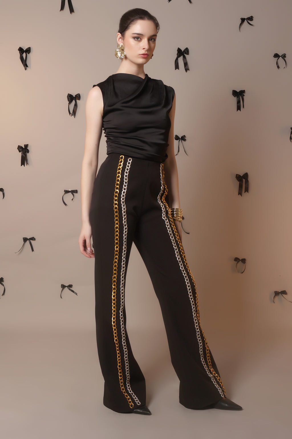 Chain Reaction Flared Trousers – Dual Metal Detail