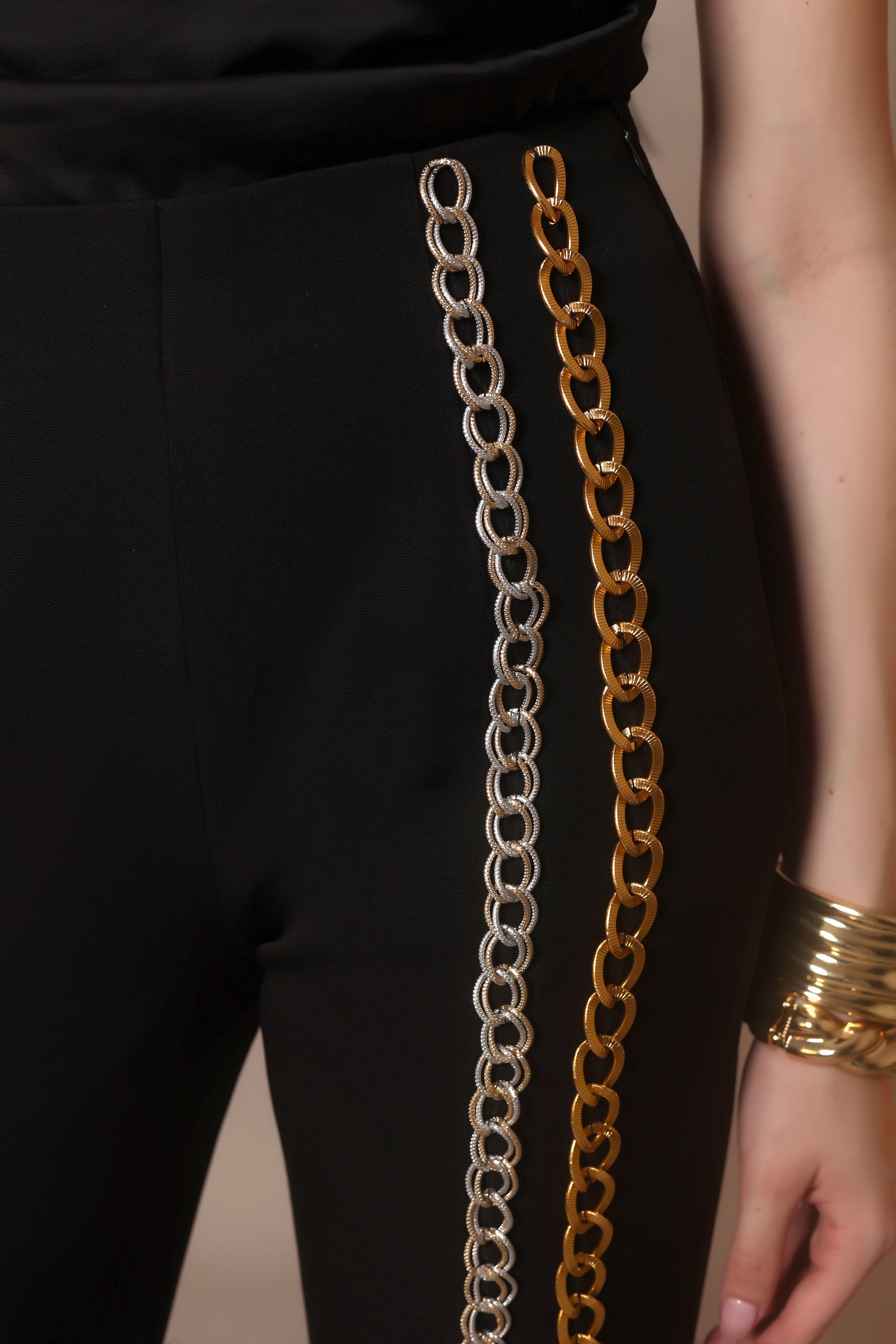 Chain Reaction Flared Trousers – Dual Metal Detail