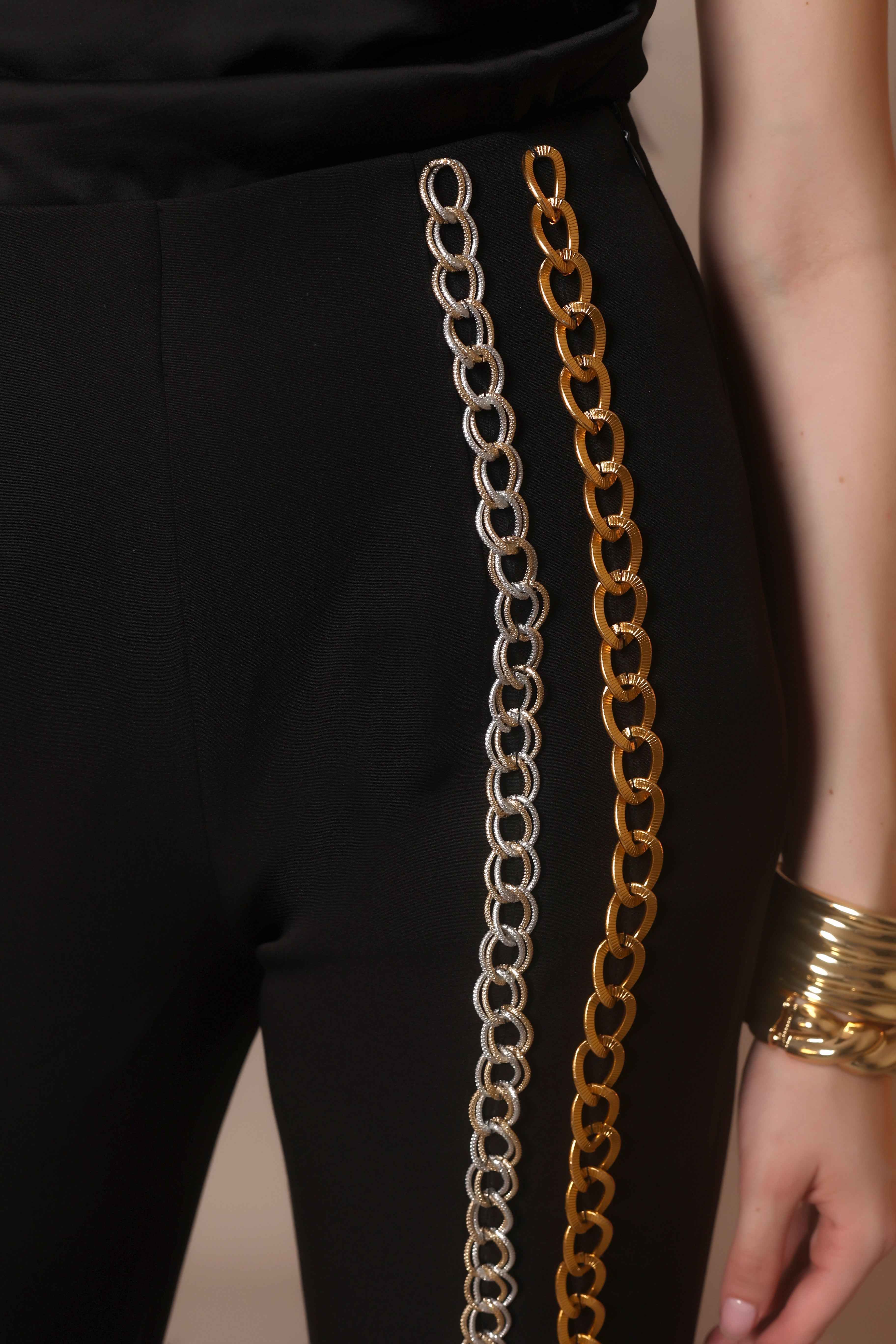 Chain Reaction Flared Trousers – Dual Metal Detail - Vybtheory