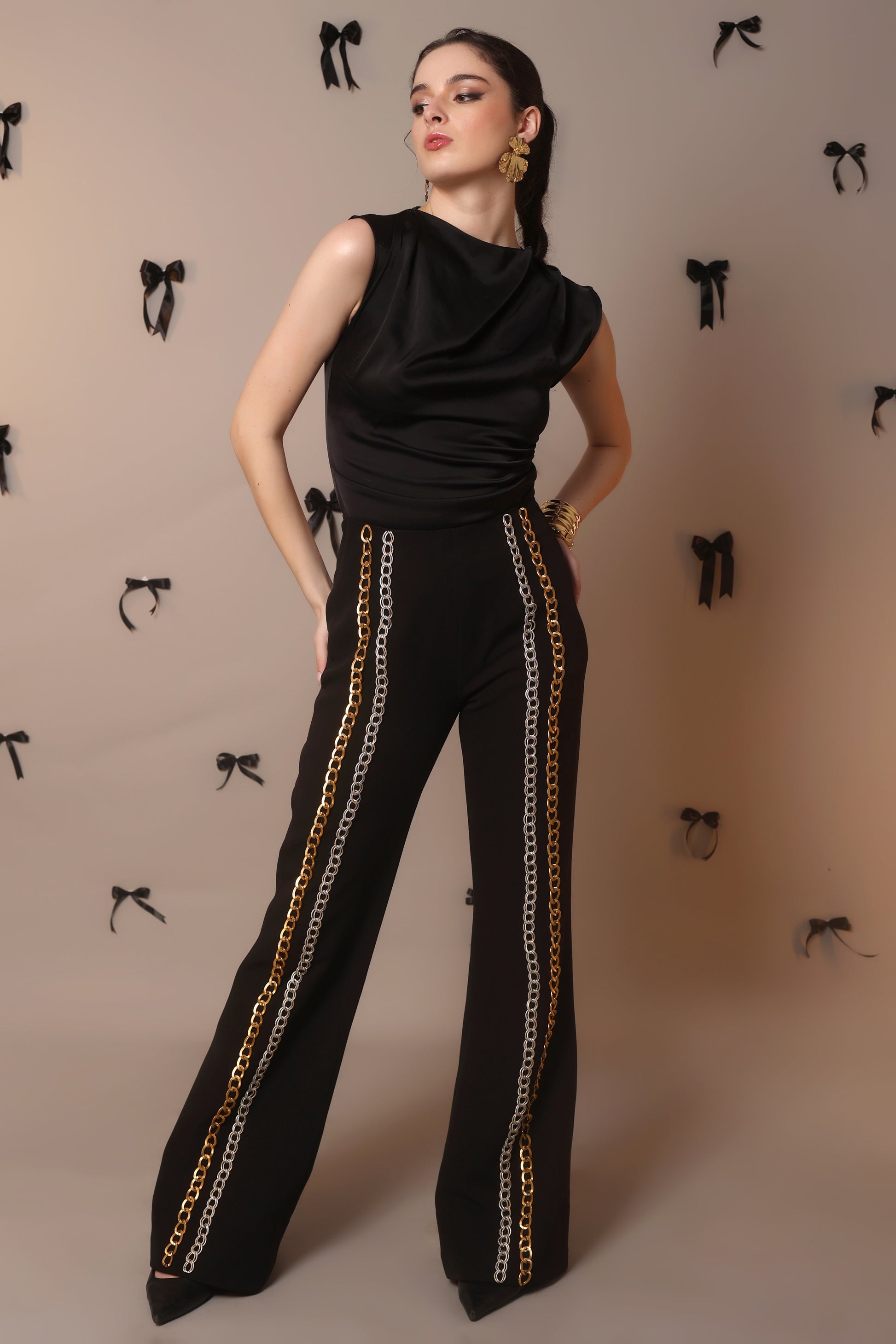 Chain Reaction Flared Trousers – Dual Metal Detail