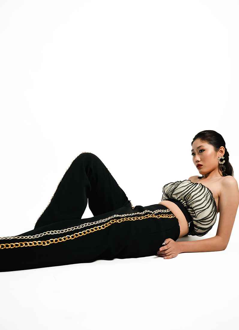 Eclipse Ruffle Co-Ord Set – Noir Contrast Chain Edit | VybTheory