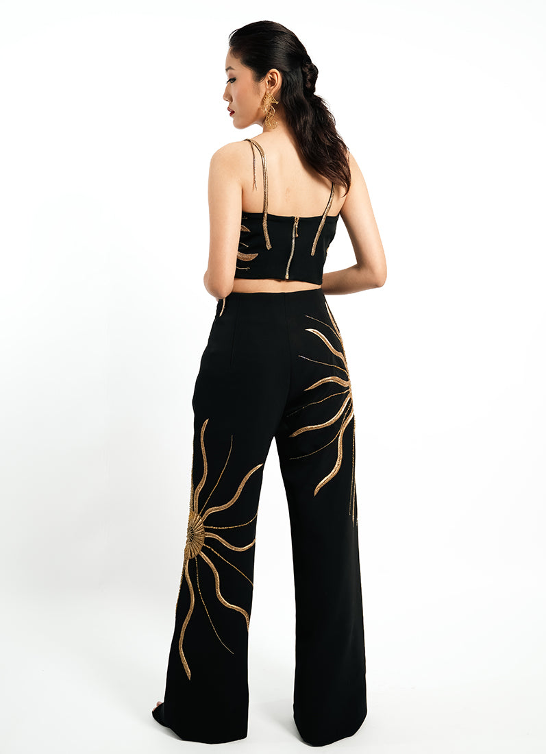 Solar Flare Embroidered Crop Top – Black Gold Radiance | VybTheory