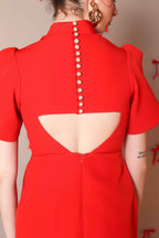 Bold Scarlet Bow-Back Mini Dress with Puff Sleeves - Vybtheory