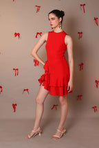 Scarlet Asymmetrical Ruffle Hem Dress – Sleeveless Fit & Flare - Vybtheory