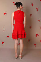 Scarlet Asymmetrical Ruffle Hem Dress – Sleeveless Fit & Flare - Vybtheory