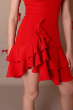 Scarlet Asymmetrical Ruffle Hem Dress – Sleeveless Fit & Flare - Vybtheory